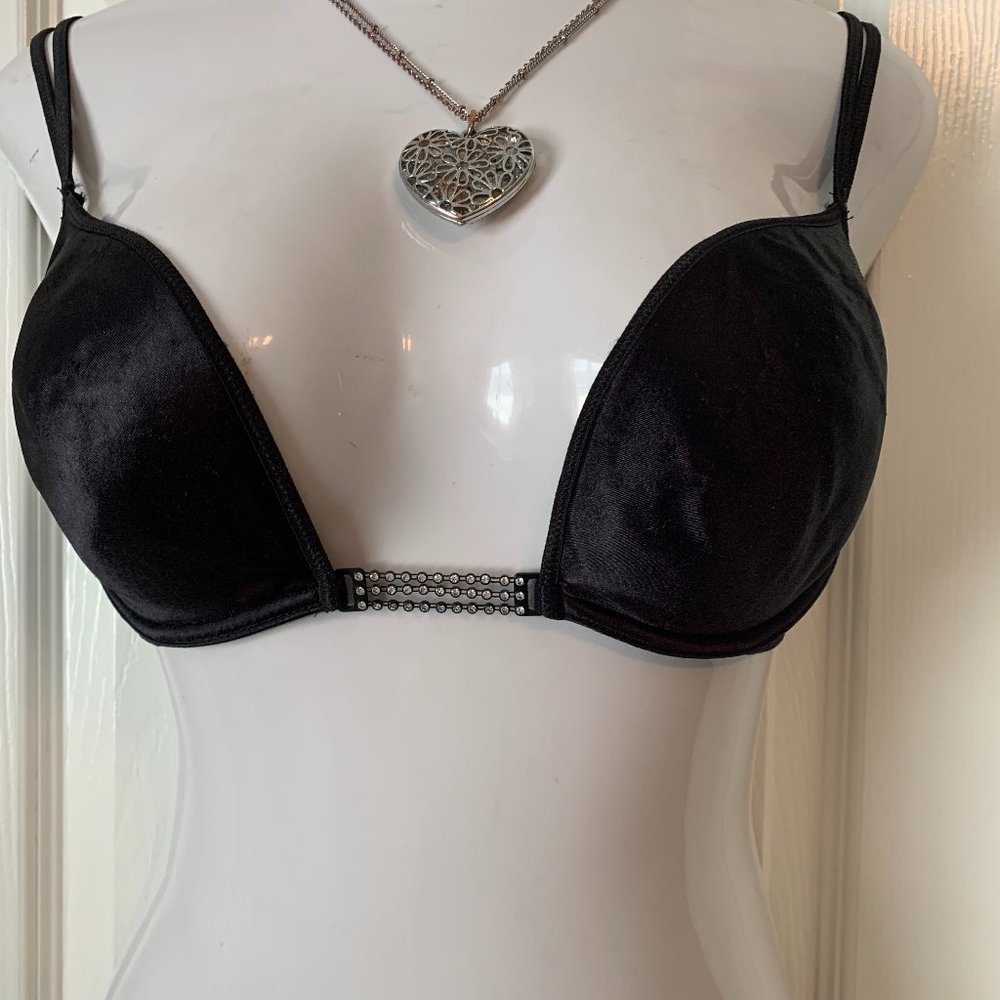 Vintage  Victoria's Secret Black Satin Bra with Diamante detail